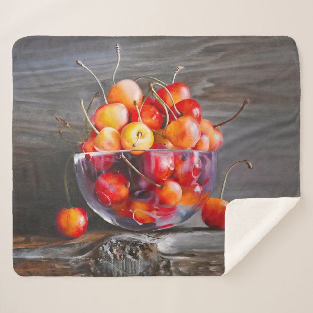 Couverture Sherpa Cherry Still Life in Glass Stretched Canvas Print (Devant (Horizontal))