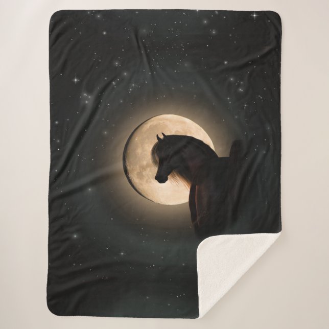 Couverture Sherpa Cheval Brillant Lune Noire (Devant)