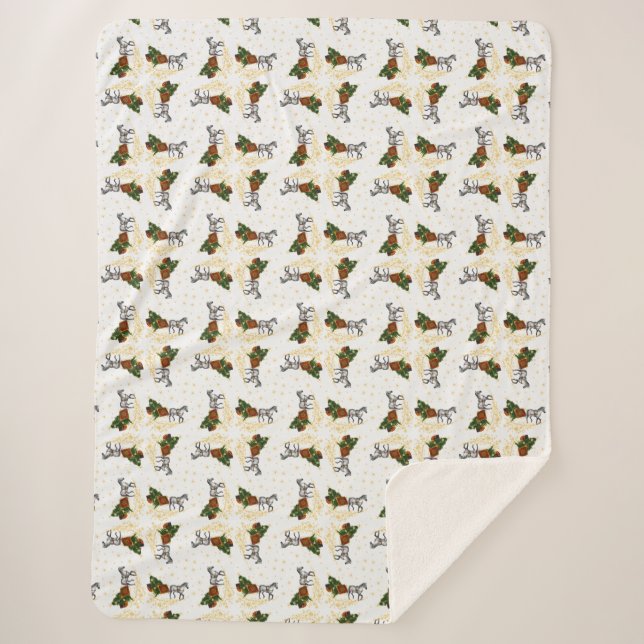 Couverture Sherpa Cheval et traîneau avec étoiles et cercles d'or (Devant)