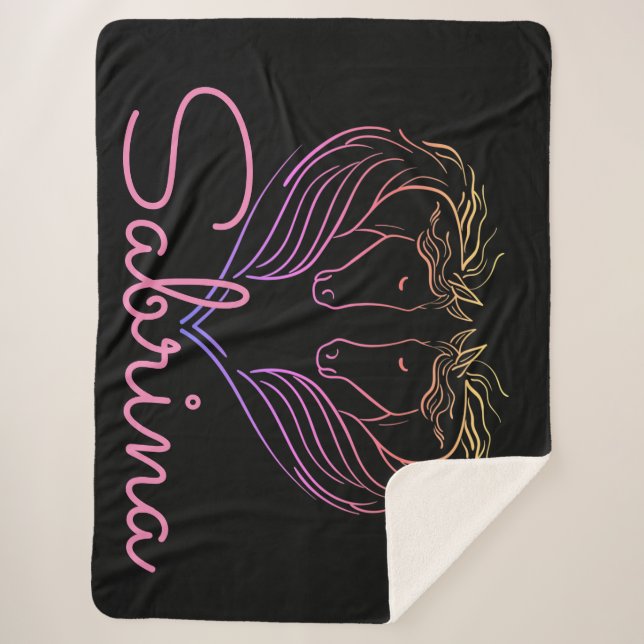Couverture Sherpa Cheval Twin Head Heart Personnalisé (Devant)