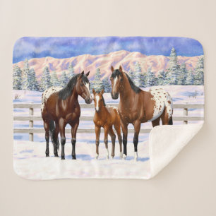 Couverture Sherpa Chevaux Appaloosa De Baie Brown En Neige