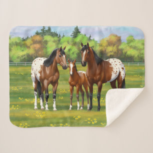 Couverture Sherpa Chevaux Appaloosa De Baie Brown En Pâturage D'Été