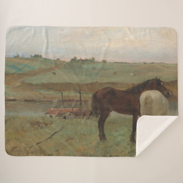 Couverture Sherpa Chevaux dans une prairie, Peinture à l'huile, Edga (Devant (Horizontal))