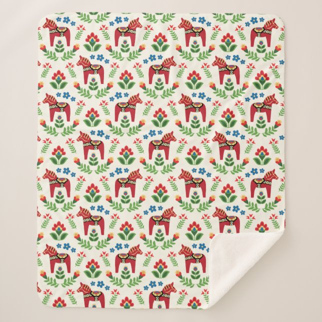 Couverture Sherpa Chevaux de Dala Rouge suédois Sherpa Blanket (Devant)