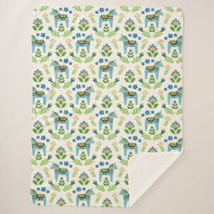 Couverture Sherpa Chevaux de Dala Suédois Turquoise Sherpa Blanket