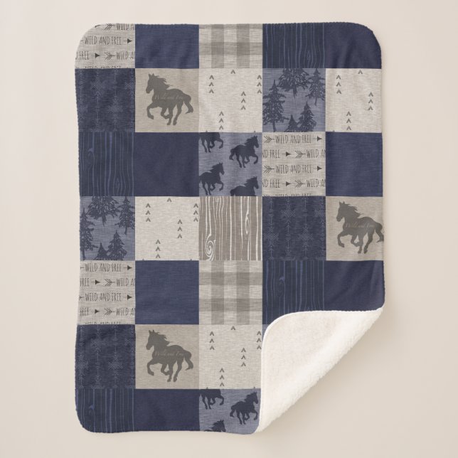 Couverture Sherpa Chevaux sauvages Sherpa Blanket - Marine/Beige (Devant)