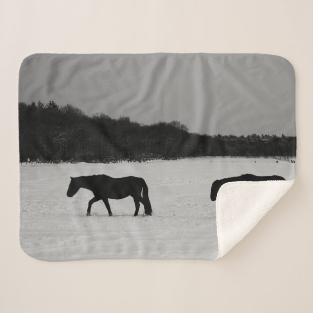 Couverture Sherpa Chevaux sur la neige sbcna (Devant (Horizontal))