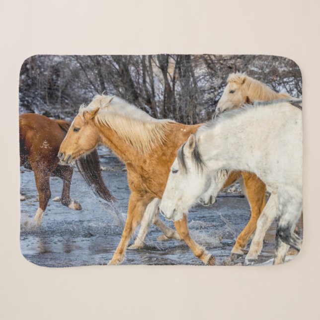 Couverture Sherpa Chevaux traversant le ruisseau (Devant (Horizontal))