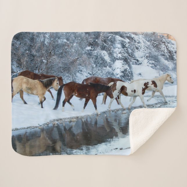 Couverture Sherpa Chevaux traversant le ruisseau (Devant (Horizontal))