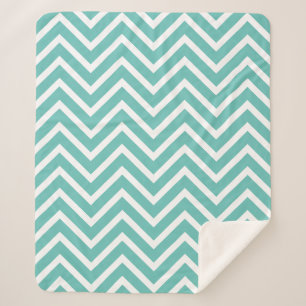 Couverture Sherpa Chevron Motif Décor Lumière Turquoise Et Blanc