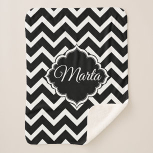 Couverture Sherpa Chevron Noir Et Blanc Monogramme