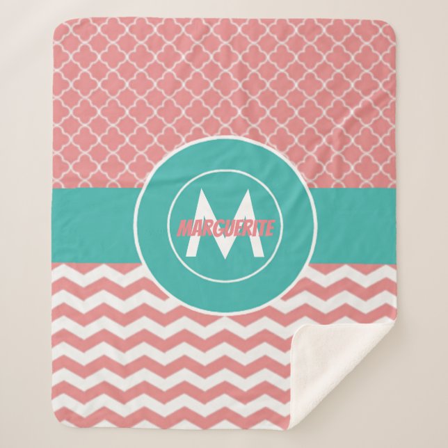 Couverture Sherpa Chevron turquoise de corail Quatrefoil (Devant)