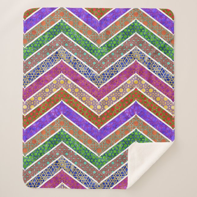 Couverture Sherpa Chevrons en treillis marocain arc-en-ciel (Devant)