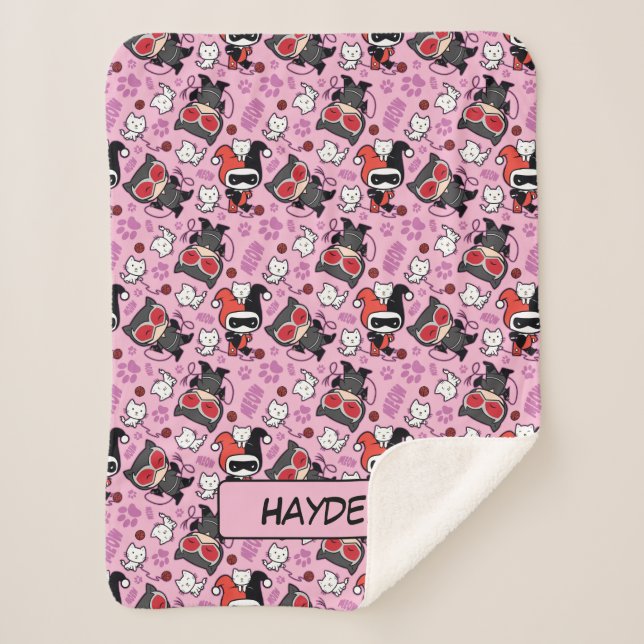 Couverture Sherpa Chibi Catwoman, Harley Quinn & Kittens Motif (Devant)