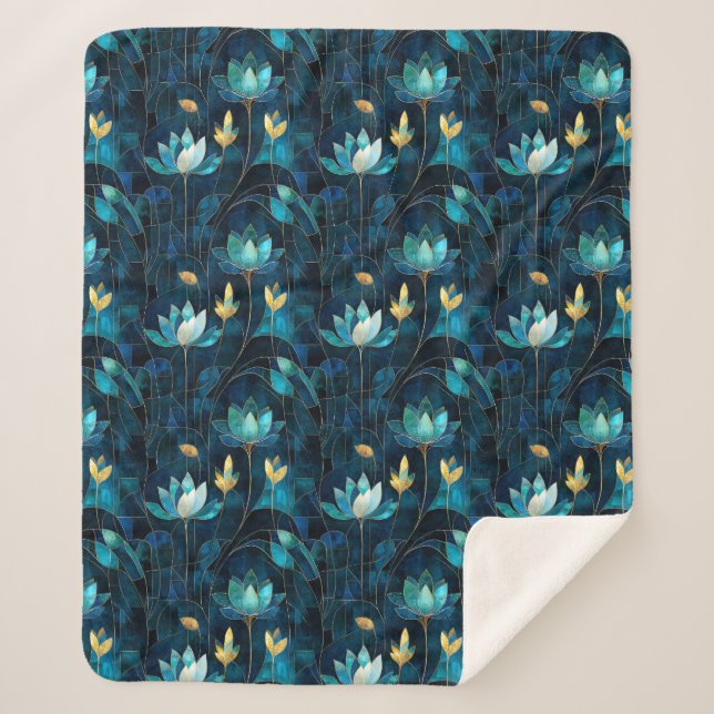 Couverture Sherpa Chic chrysanthème turquoise (Devant)