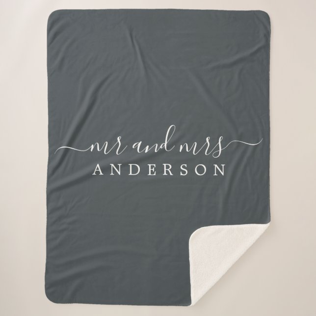 Couverture Sherpa Chic Newlysée M. Mme Black White Monogramme (Devant)