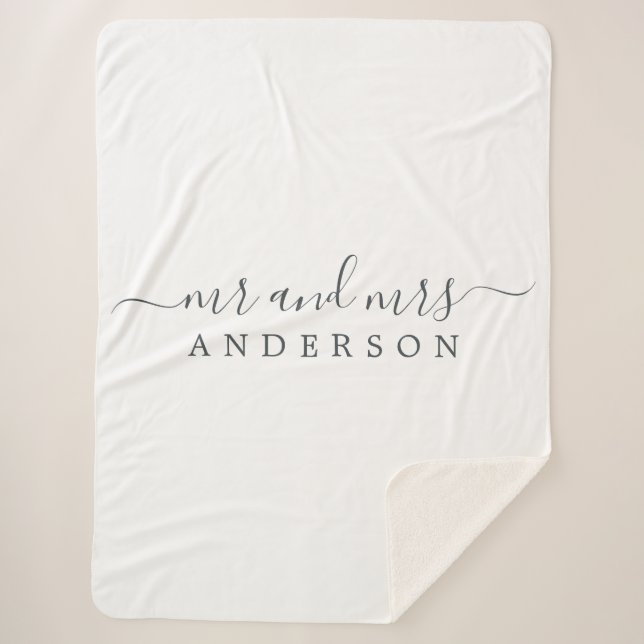 Couverture Sherpa Chic Newlysée M. Mme Black White Monogramme (Devant)
