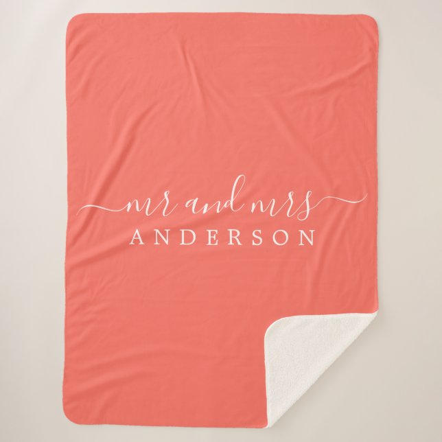 Couverture Sherpa Chic Newlysée M. Mme Coral Monogramme (Devant)