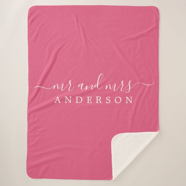 Couverture Sherpa Chic Newlysée M. Mme Hot Pink Monogram (Devant)