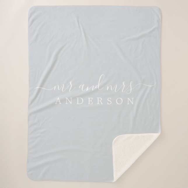 Couverture Sherpa Chic Newlysée M. Mme Ice Blue Monogram (Devant)