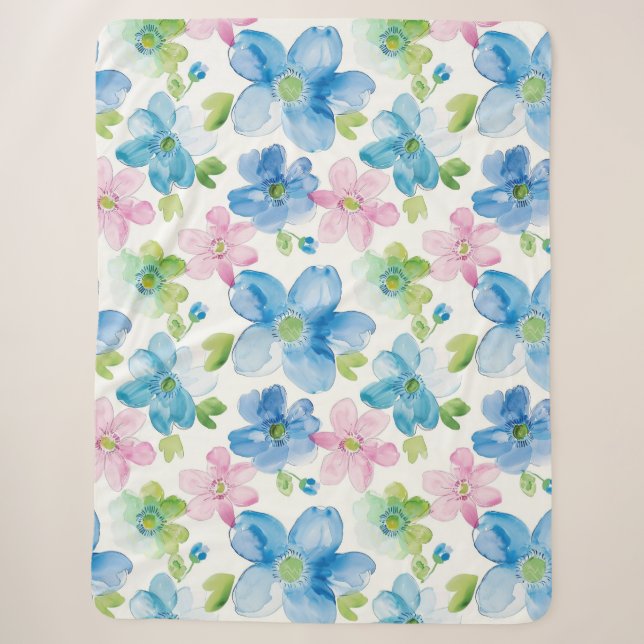 Couverture Sherpa Chic rose bleu bleu floral (Devant)