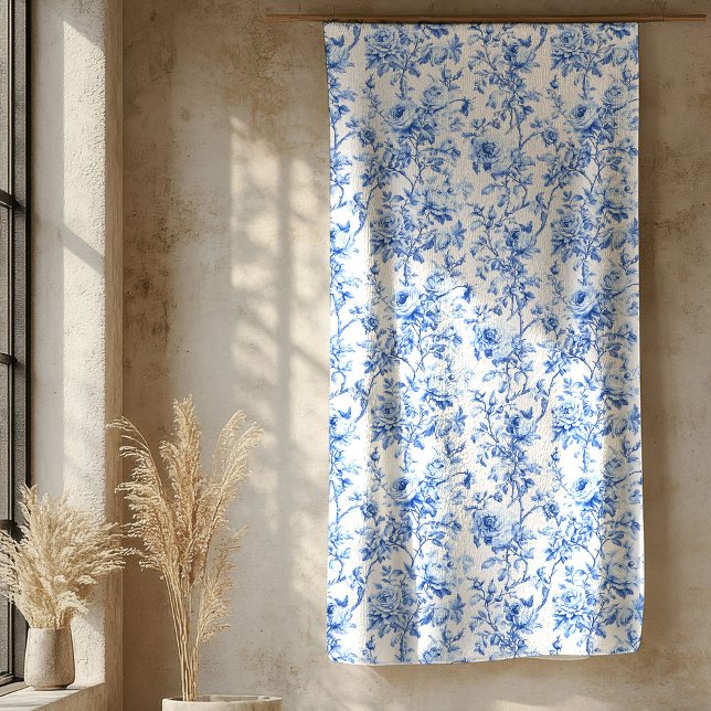 Couverture Sherpa Chic Royal Blue Toile Roses Floral Pattern Soft  (Chic Royal Blue Toile Roses Floral Pattern Soft Blanket

)