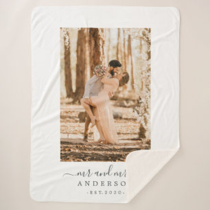 Couverture Sherpa Chic Script nouvellement marié M. Mme Monogram Pho