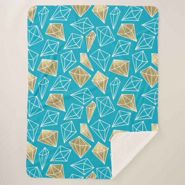 Couverture Sherpa Chic Turquoise Aqua Blue Gold Diamonds Noël (Devant)