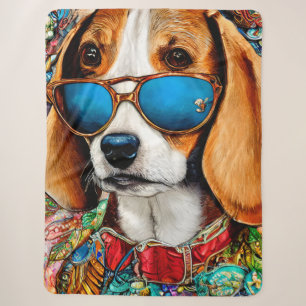 Couverture Sherpa Chien beagle avec lunettes de soleil