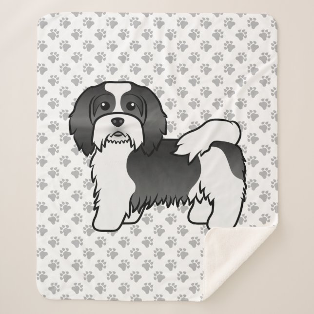 Couverture Sherpa Chien Caricature Cute Du Havanais Noir Et Blanc (Devant)