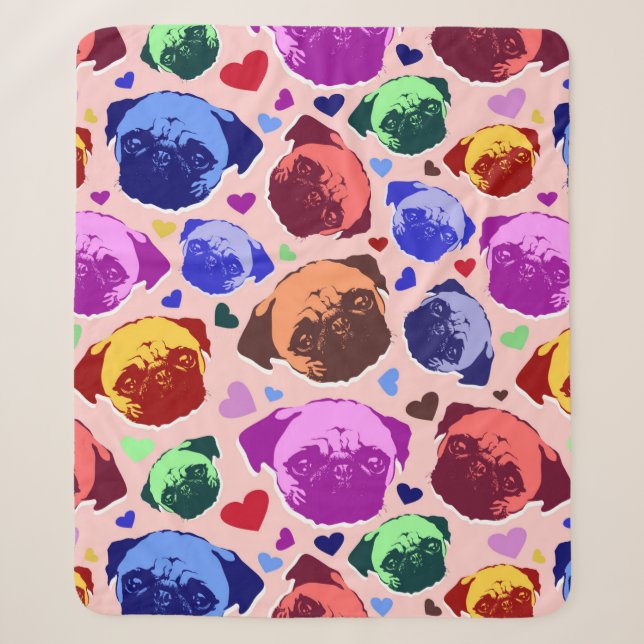 Couverture Sherpa Chien Chiot Carlin Style PopArt Rétro (Devant)