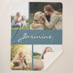 Couverture Sherpa Chien de collection photo bleu Dusty moderne