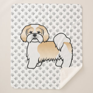 Couverture Sherpa Chien de dessin animé mignon Lhasa Apso or et blan