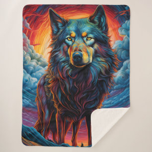 Couverture Sherpa Chien de loup artistique