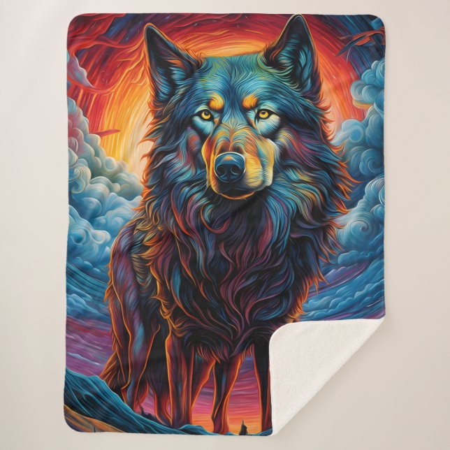 Couverture Sherpa Chien de loup artistique (Devant)