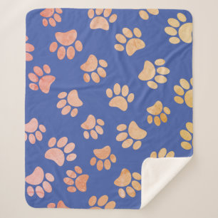 Couverture Sherpa Chien de style vintage Empreintes de pattes Bleu
