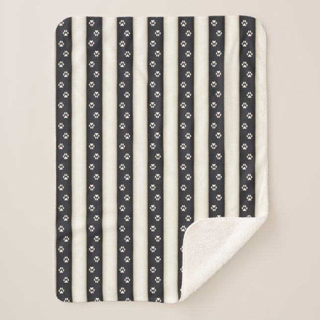 Couverture Sherpa Chien Empreintes de pattes Black & Antique White A (Devant)