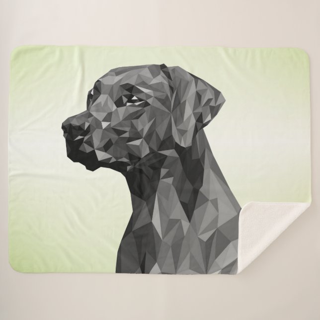 Couverture Sherpa Chien géométrique gris vert (Devant (Horizontal))