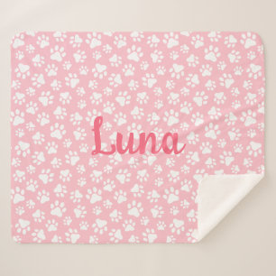 Couverture Sherpa Chien mignon Paw Motif blanc et rose pastel