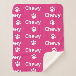 Couverture Sherpa Chien Paw Nom Rose Blanc