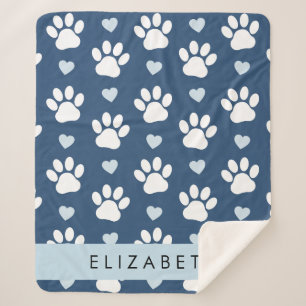 Couverture Sherpa Chien Paws, White Paws, Blue Hearts, Votre Nom