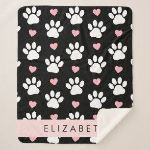 Couverture Sherpa Chien Paws, White Paws, Rose Hearts, Votre Nom