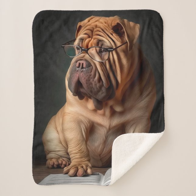 Couverture Sherpa Chien Shar Pei Intelligent avec Conception de Livr (Devant)