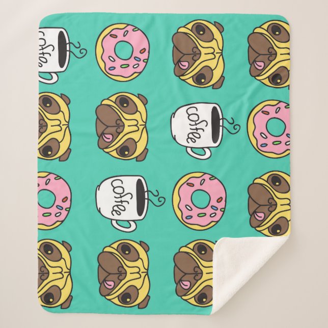 Couverture Sherpa Chiens amusants, beignets, motif de café. (Devant)