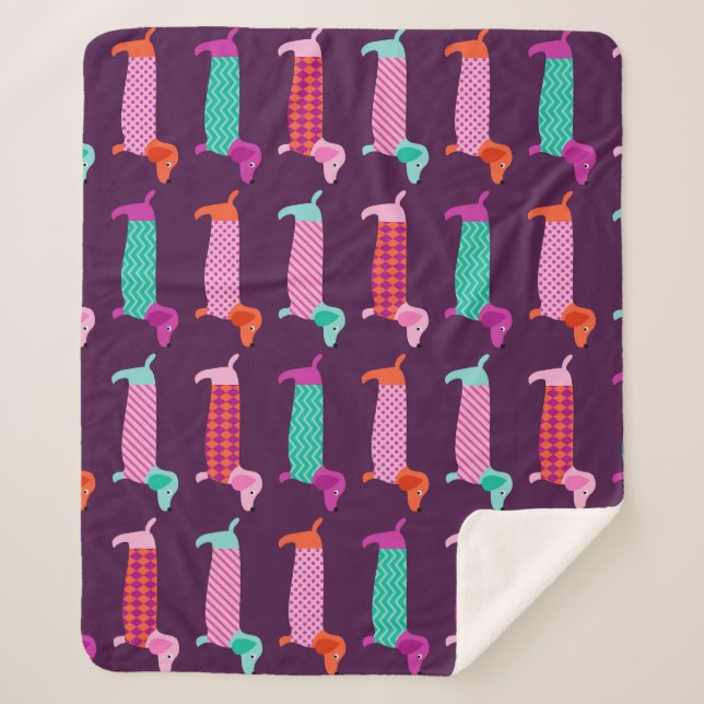 Couverture Sherpa Chiens de Dachshund : Motif mignon sans couture. (Devant)