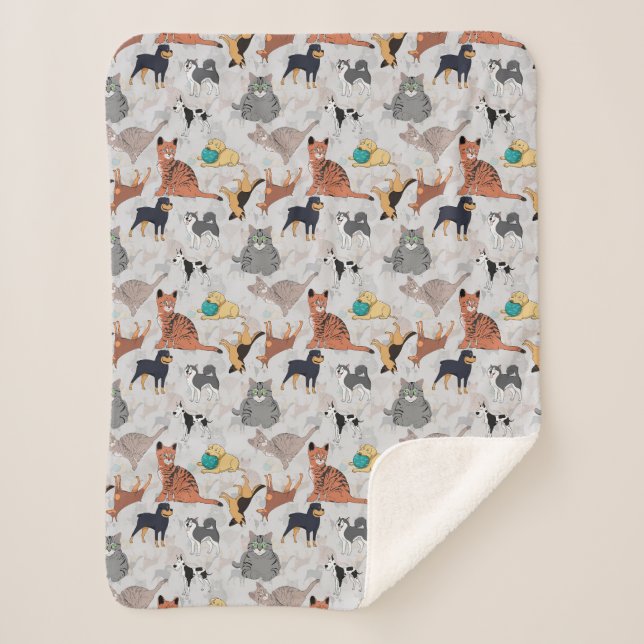 Couverture Sherpa Chiens Et Chats Cutes Design Motif (Devant)