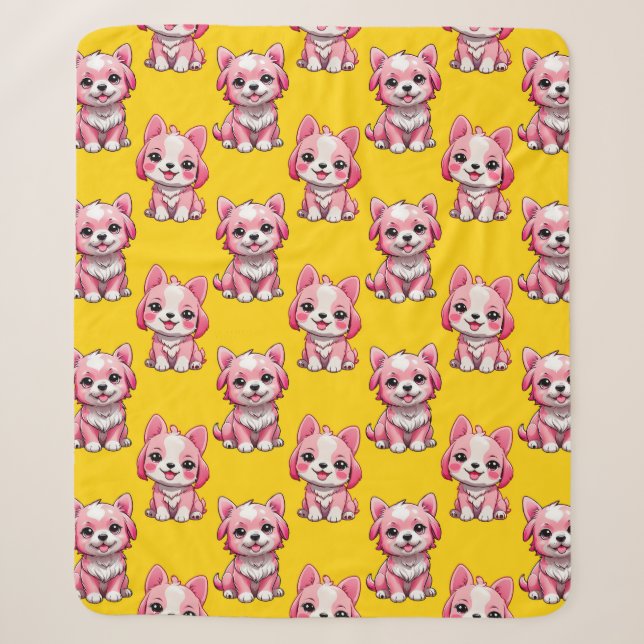 Couverture Sherpa Chiens roses mignons - Jaune  (Devant)