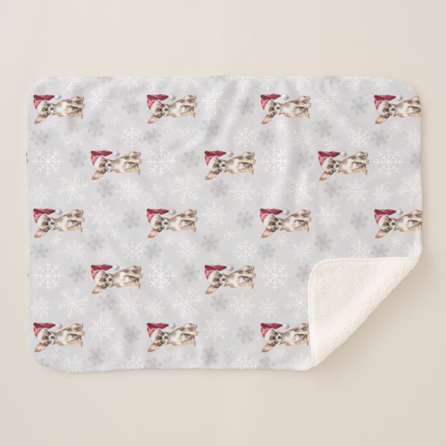 Couverture Sherpa Chihuahua Chi Chien à Santa Hat Grey (Devant (Horizontal))