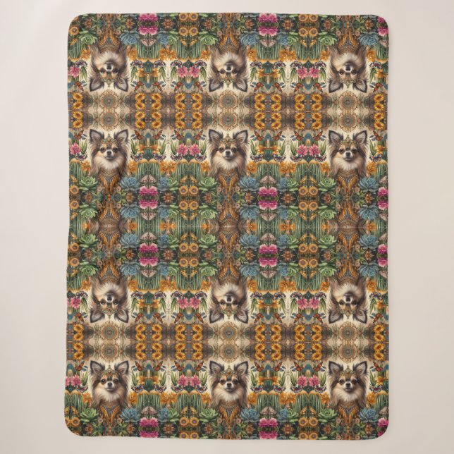 Couverture Sherpa Chihuahua Floral Abstrait Mexicain  (Devant)