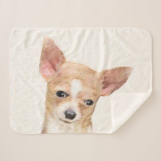 Couverture Sherpa Chihuahua Peinture - Cute Original Chien Art (Devant (Horizontal))